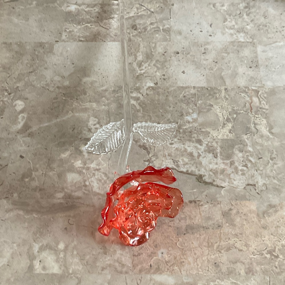 WATERFORD Crystal Long Stemmed Red Rose - Picture 2 of 6